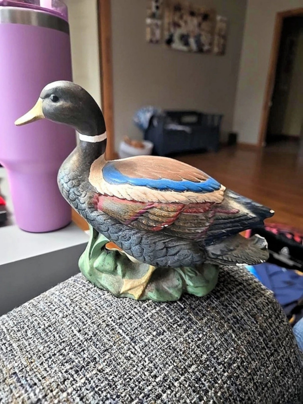 Painted Duck Figurine in Blue & Brown